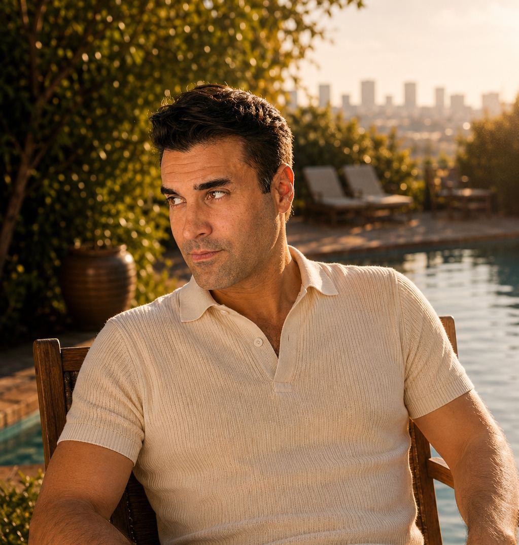 A.J. Castro at an outdoor table in golden light